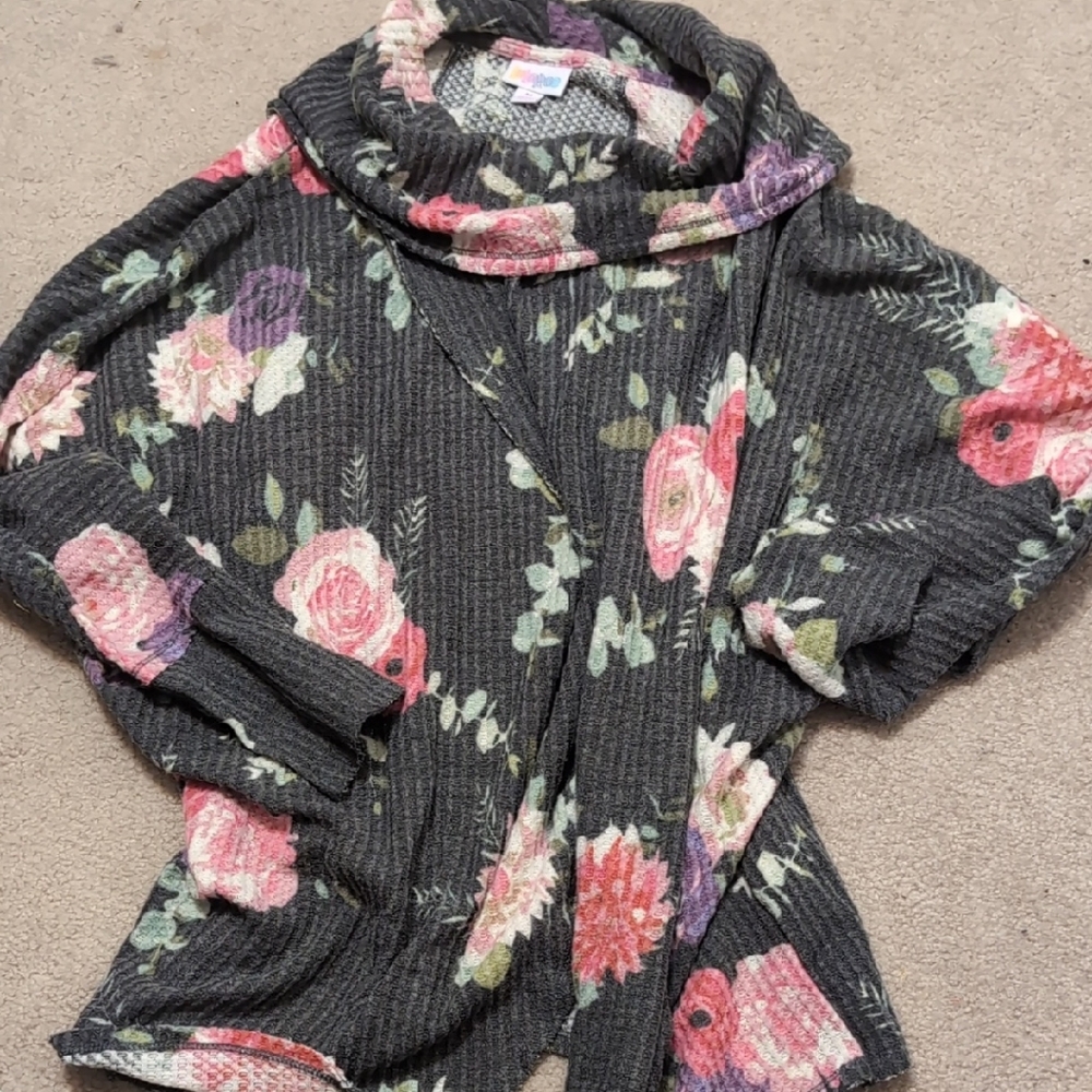LuLaRoe Floral Cardigan - Gray with Pink and Green